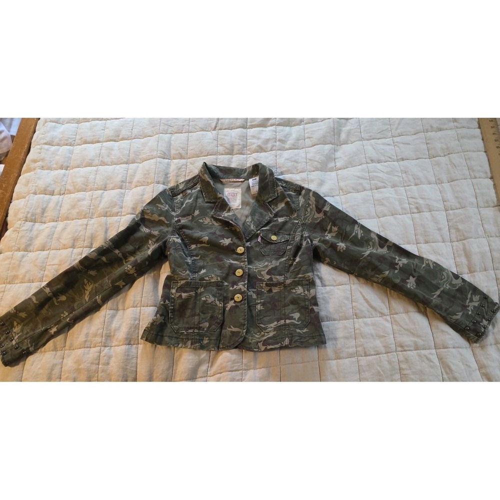Vintage Levi Strauss Camo‎ Y2K Cotton Fitted Utility 90s Blazer Jacket L Grunge
